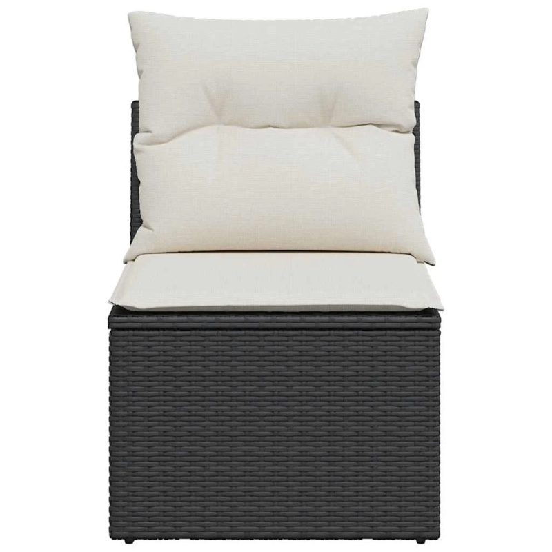 vidaXL dārza dīvāns, matrači, bez roku balstiem, melna PE rotangpalma