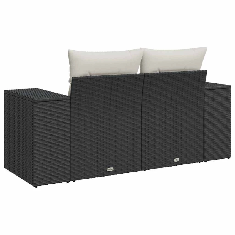 vidaXL divvietīgs dārza dīvāns ar matračiem, melna PE rotangpalma