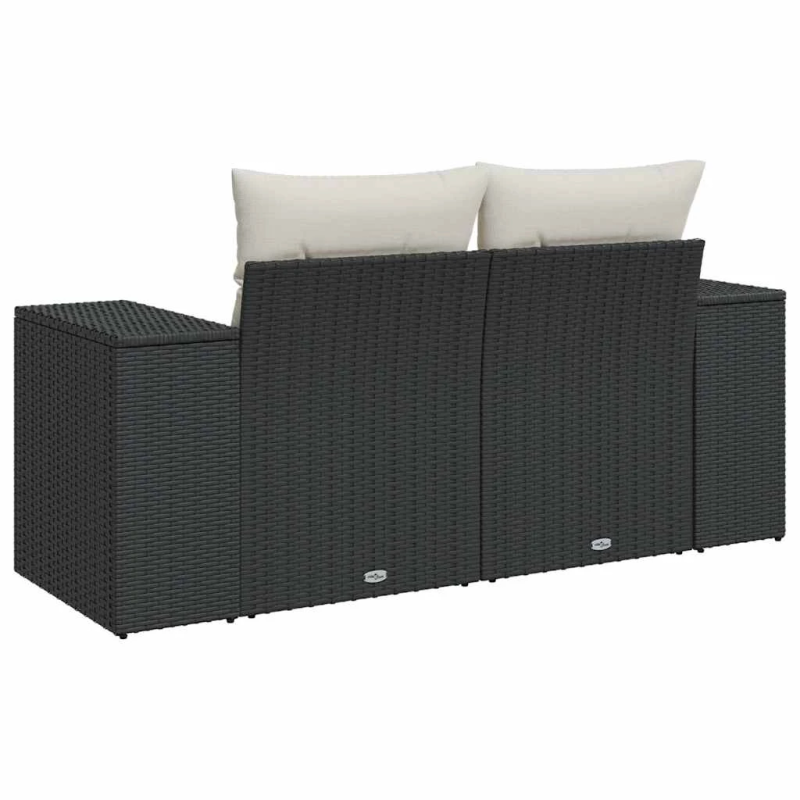 vidaXL divvietīgs dārza dīvāns ar matračiem, melna PE rotangpalma