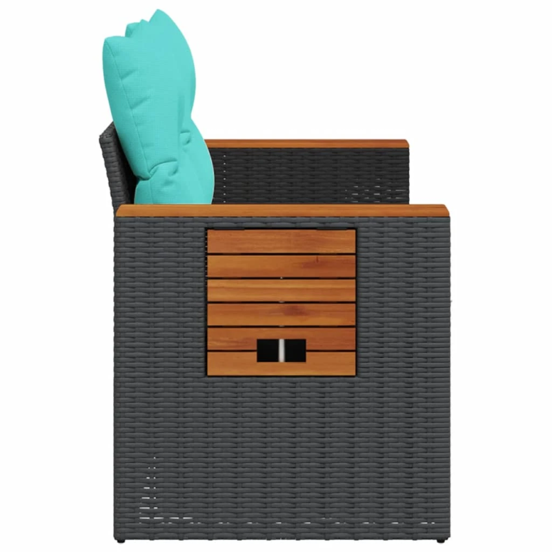 vidaXL dārza dīvāns ar spilveniem, divvietīgs, melns, polietilēna rotangpalma