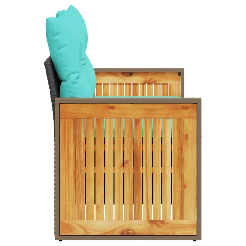 vidaXL dārza dīvāns ar spilveniem, divvietīgs, melns, polietilēna rotangpalma