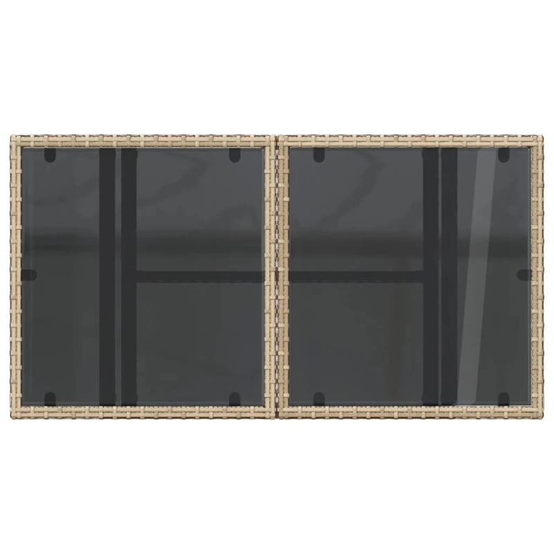 vidaXL dārza galds ar stikla virsmu, 100x55x73cm, bēša PE rotangpalma