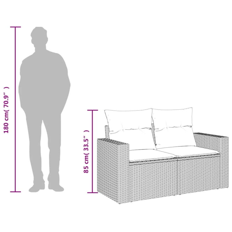 vidaXL divvietīgs dārza dīvāns ar matračiem, bēša PE rotangpalma