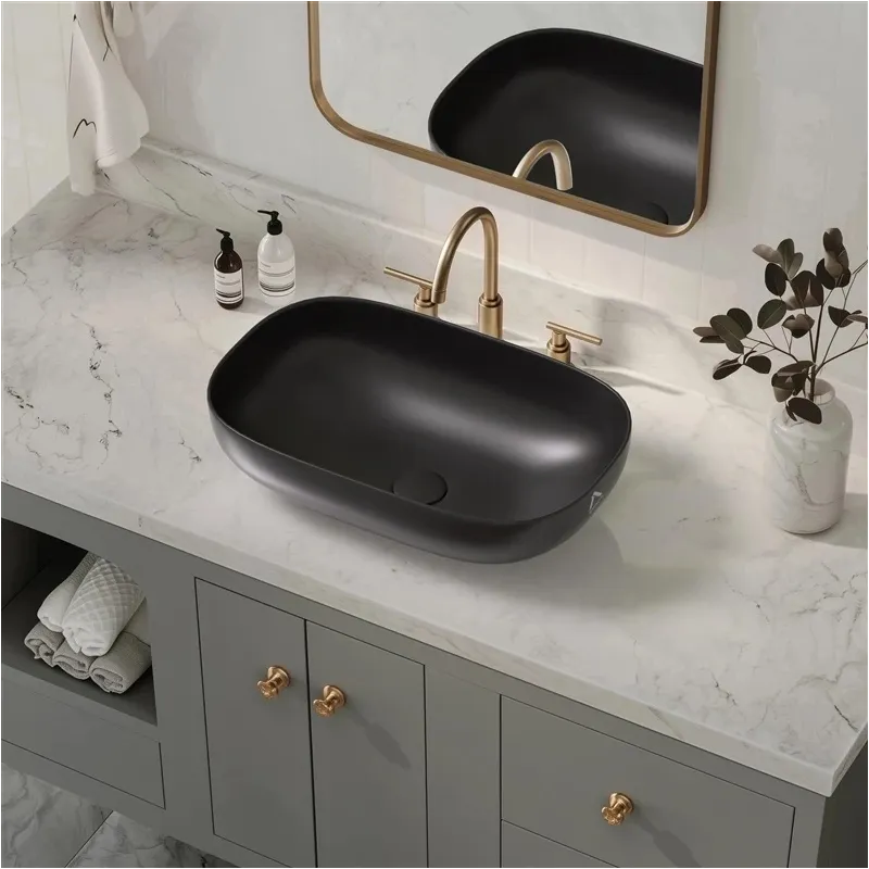 Vonios praustuvas Domoletti ACB ACB8417A, keramika, 46 cm x 33 cm x 13.5 cm, matinė juoda sp.