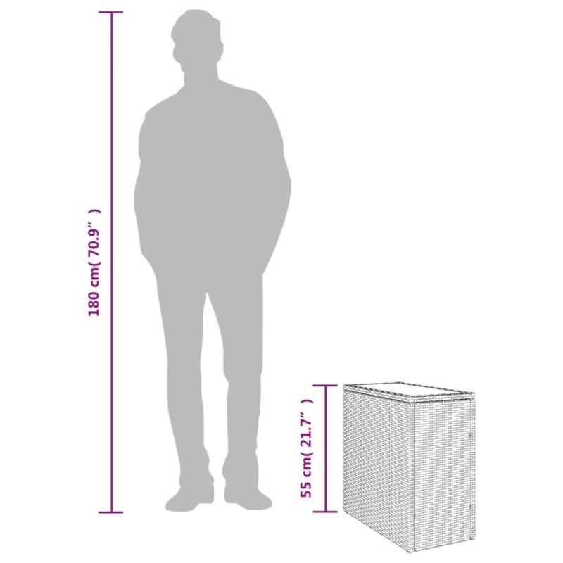 vidaXL dārza galds, stikla virsma, 58x27,5x55 cm, bēša PE rotangpalma