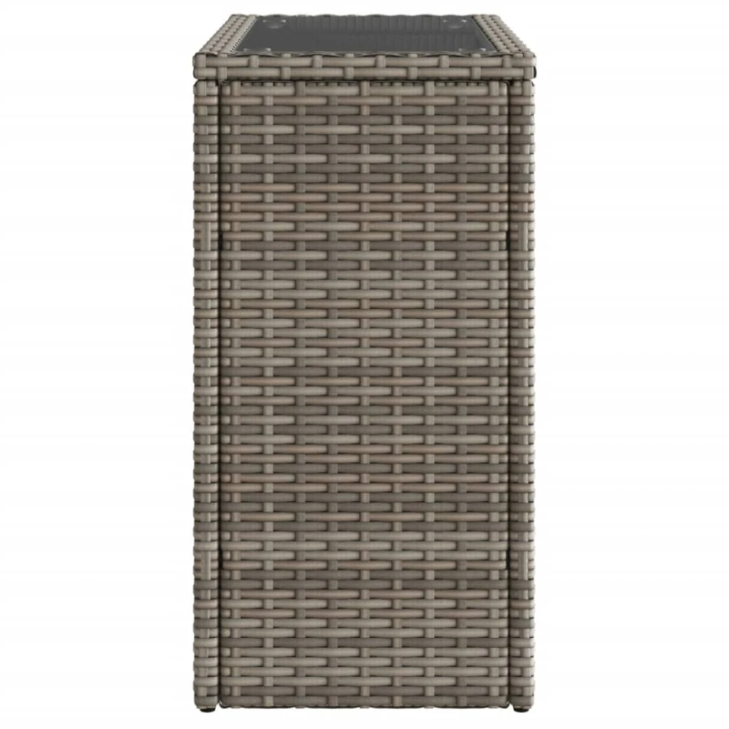 vidaXL dārza galds, stikla virsma, 58x27,5x55cm, pelēka PE rotangpalma
