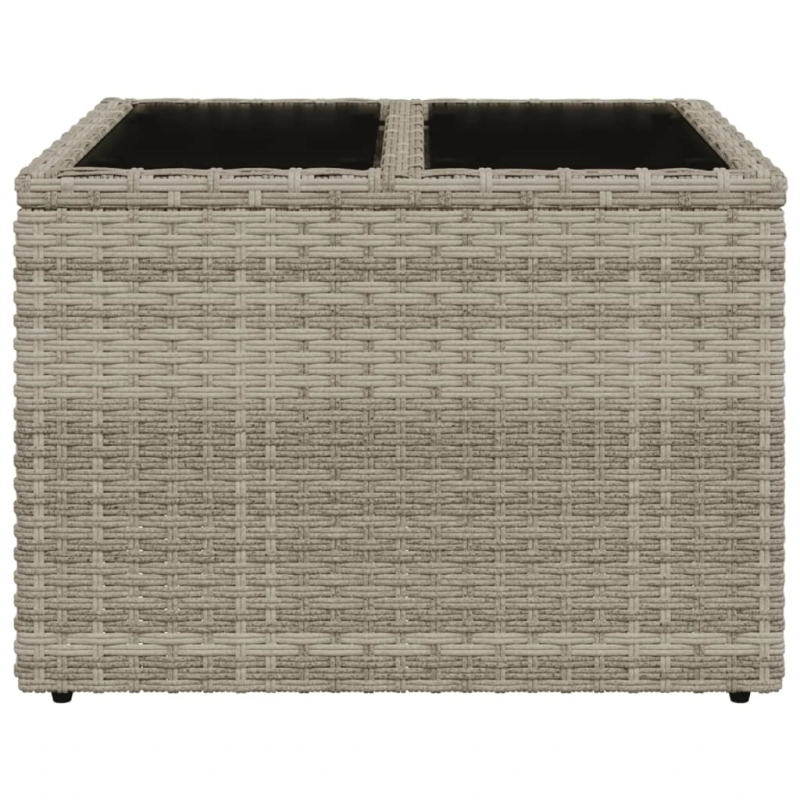 vidaXL dārza galds, stikla virsma, gaiši pelēks, 55x55x37cm, PE pinums