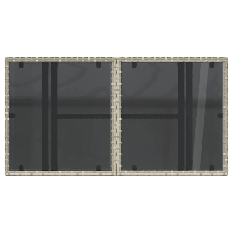 vidaXL dārza galds, stikla virsma, gaiši pelēks,100x55x73cm, PE pinums