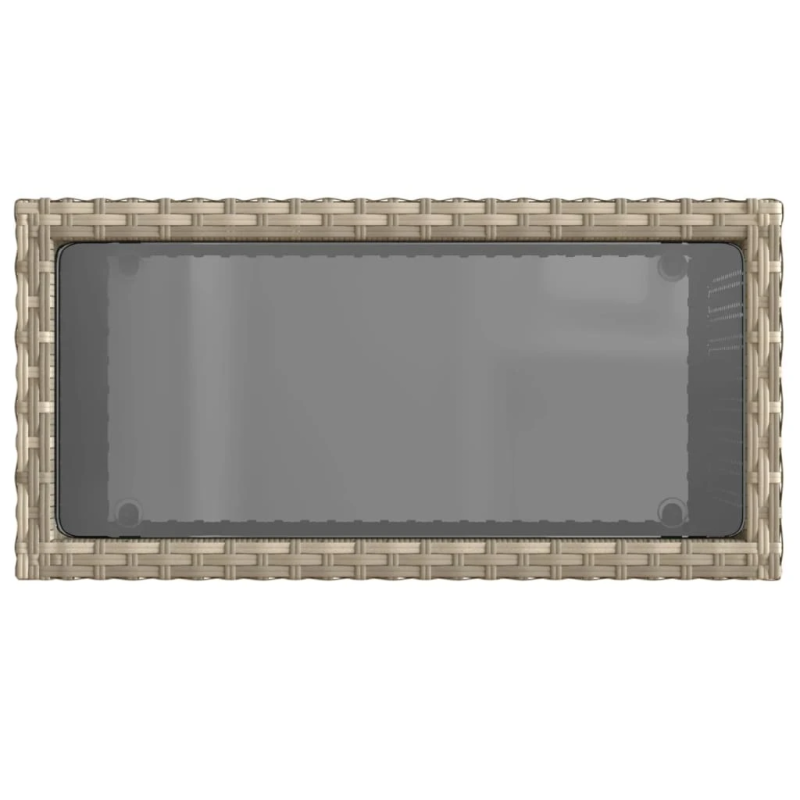 vidaXL dārza galds, stikla virsma, 58x27,5x55cm gaiši pelēka PE pinums