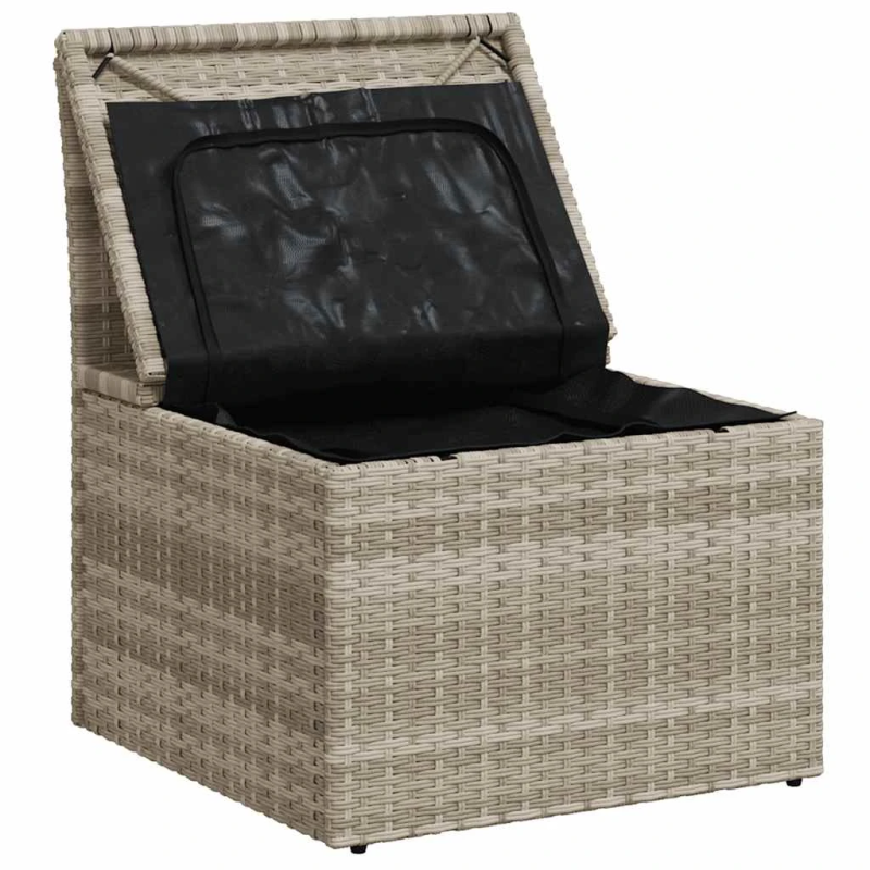 vidaXL dārza krēsls, matrači, bez roku balstiem, pelēka PE rotangpalma