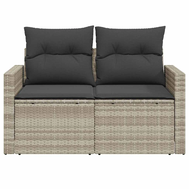 vidaXL Dvivietė sodo sofa su pagalvėlėmis, šviesiai pilka, poliratanas