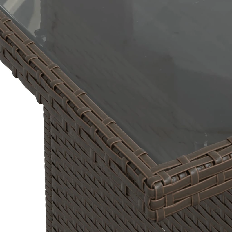 vidaXL dārza galds ar stikla virsmu, 100x55x73cm, brūna PE rotangpalma