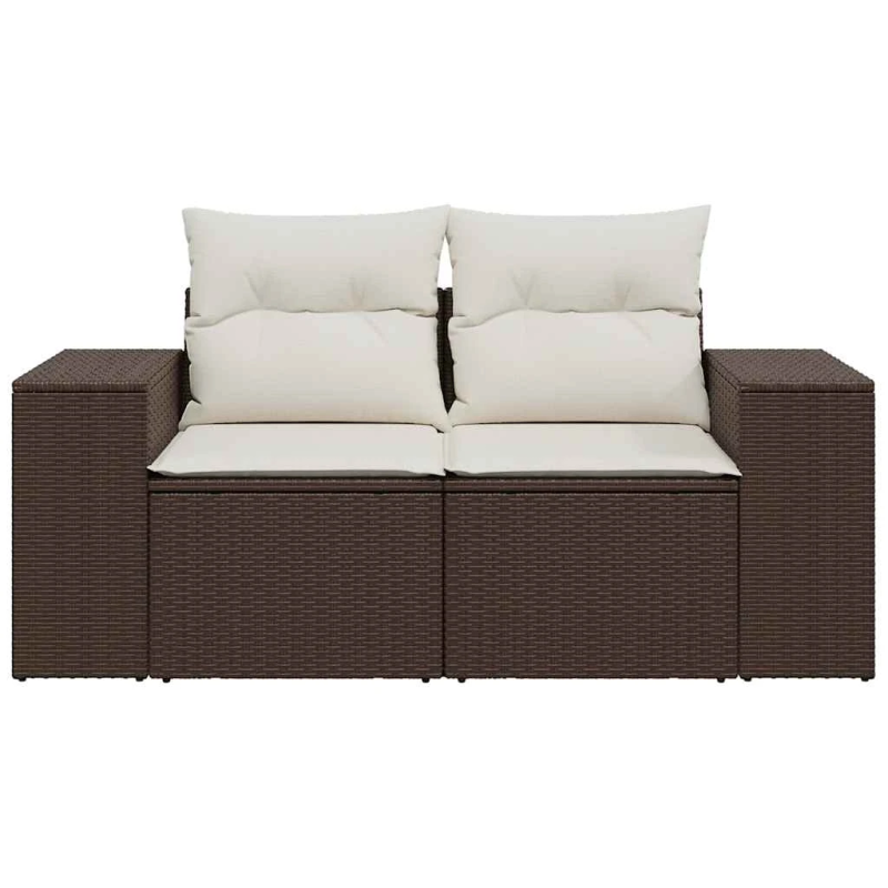 vidaXL divvietīgs dārza dīvāns ar matračiem, brūna PE rotangpalma