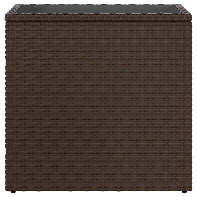 vidaXL dārza galds, stikla virsma, 58x27,5x55 cm, brūns PE rotangpalma