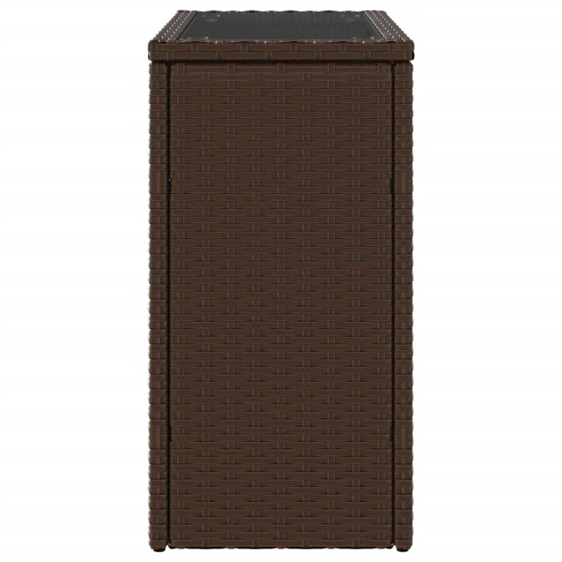 vidaXL dārza galds, stikla virsma, 58x27,5x55 cm, brūns PE rotangpalma