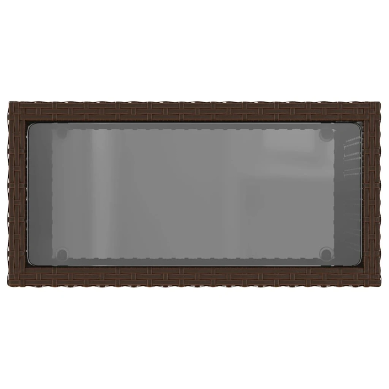 vidaXL dārza galds, stikla virsma, 58x27,5x55 cm, brūns PE rotangpalma