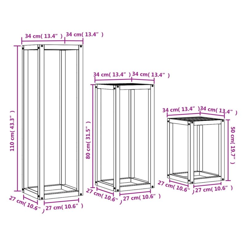 vidaXL puķu statīvi, 3 gab., vaska brūnas, priedes masīvkoks