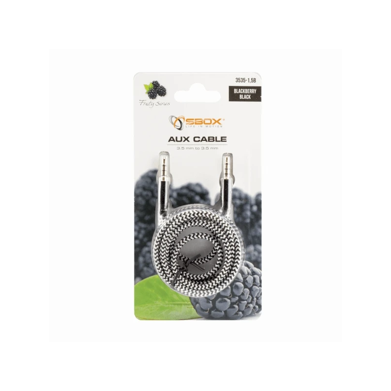 Sbox AUX Cable 3.5mm To 3.5mm Blackberry Black 3535-1.5B
