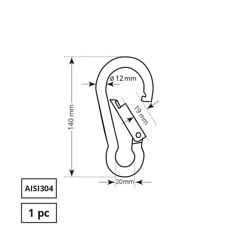 Piestiprināšanas karabīne Haushalt. AISI304. 1DD. 12 x 140 mm