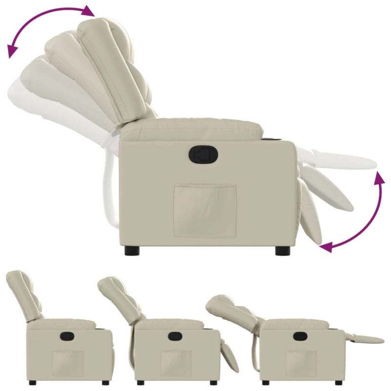 vidaXL atpūtas krēsls, atgāžams, krēmkrāsas mākslīgā āda
