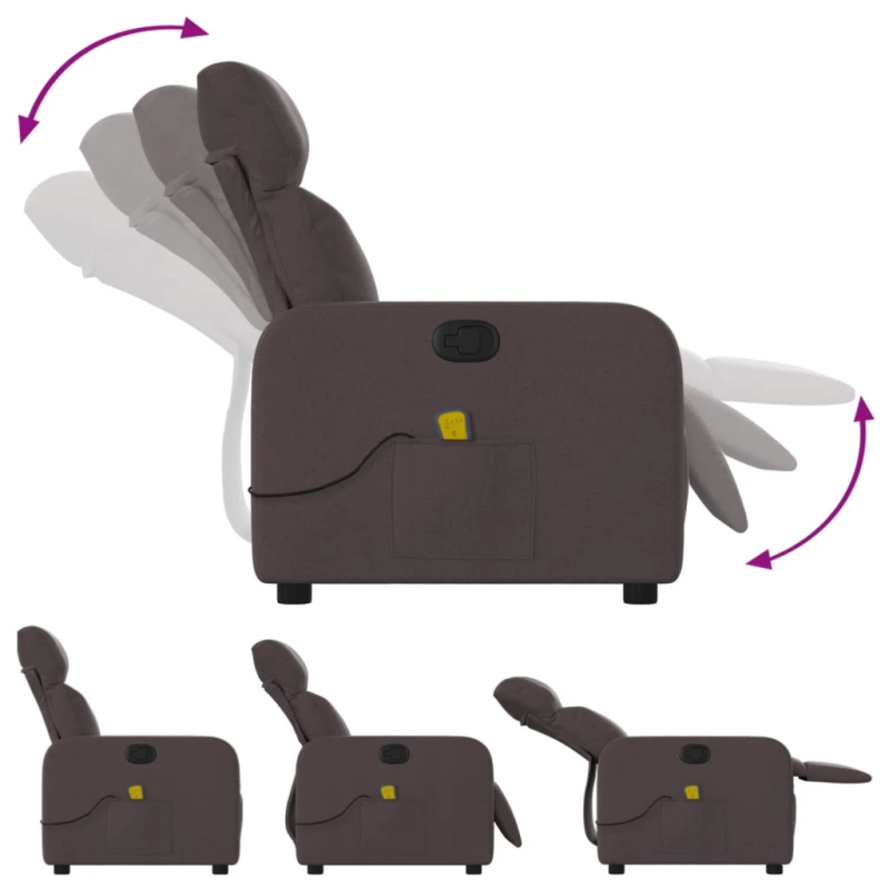 vidaXL masāžas krēsls, atgāžams, tumši brūns audums