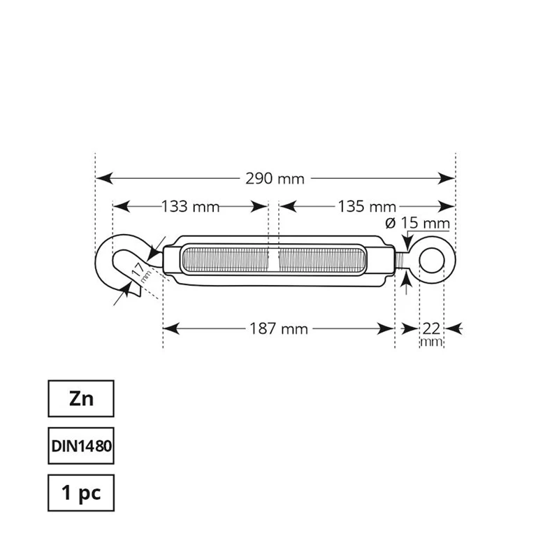 Spriegotājs troses 1480-m16 zn 1dd