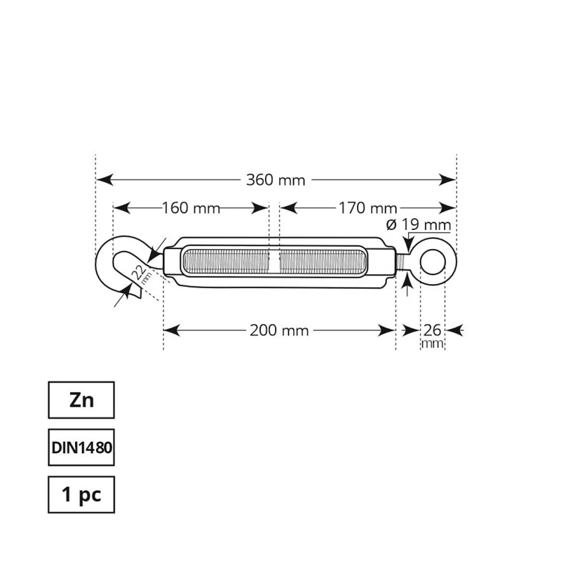 Spriegotājs troses 1480-m20 zn 1dd