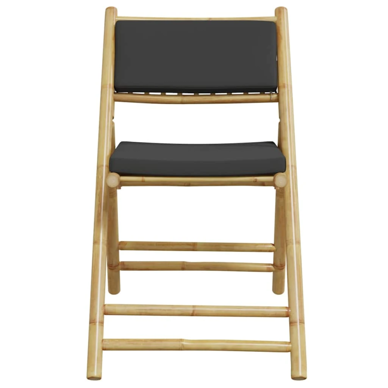 vidaXL saliekami bistro krēsli, tumši pelēki spilveni, 2 gab., bambuss