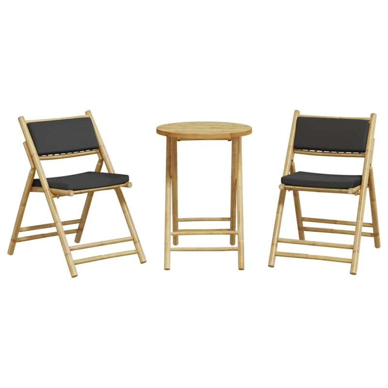 vidaXL 3-daļīgs bistro mēbeļu komplekts ar matračiem, bambuss