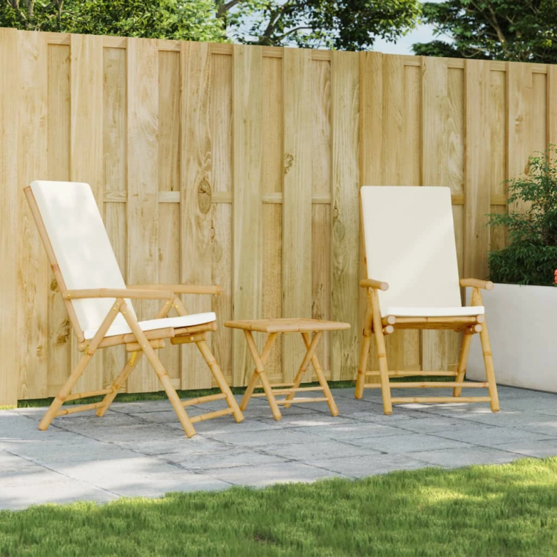 vidaXL saliekami dārza krēsli ar matračiem, 2 gab., bambuss