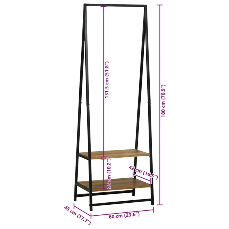 vidaXL Apģērba statīvs Melna 60 x 45 x 180 cm Cietā akācijas koks