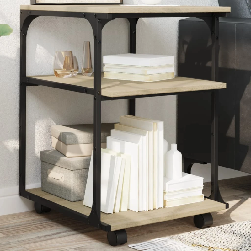 vidaXL printera statīvs, 3 līmeņi, ozola krāsa, 43x48x64 cm, koks