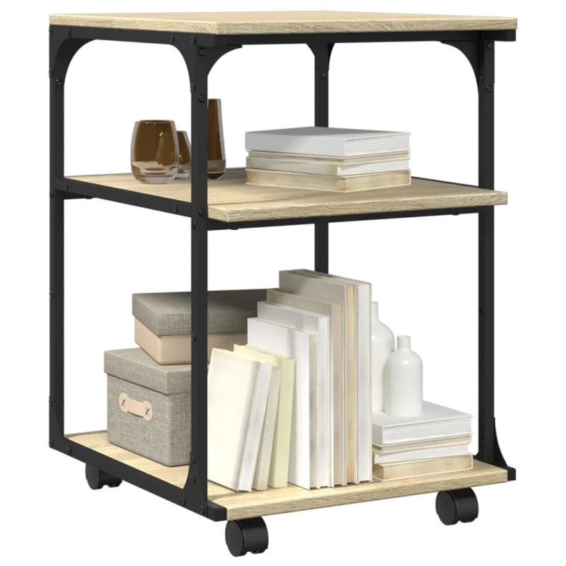 vidaXL printera statīvs, 3 līmeņi, ozola krāsa, 43x48x64 cm, koks