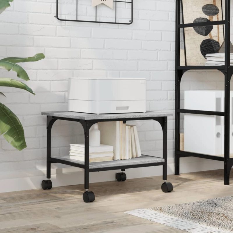 vidaXL printera statīvs, 2 līmeņi, pelēks, 50x40x38 cm, koks