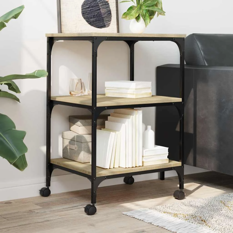 vidaXL printera statīvs, 3 līmeņi, ozola krāsa, 50x41x75 cm, koks