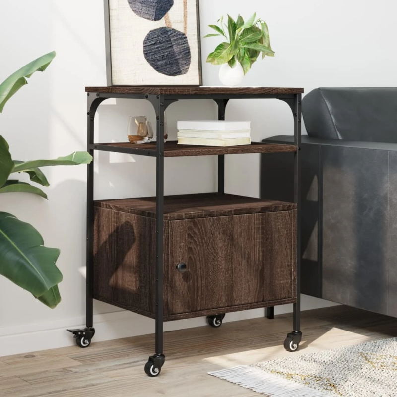 vidaXL printera statīvs, 3 līmeņi, brūns ozols, 50x40x76 cm, koks