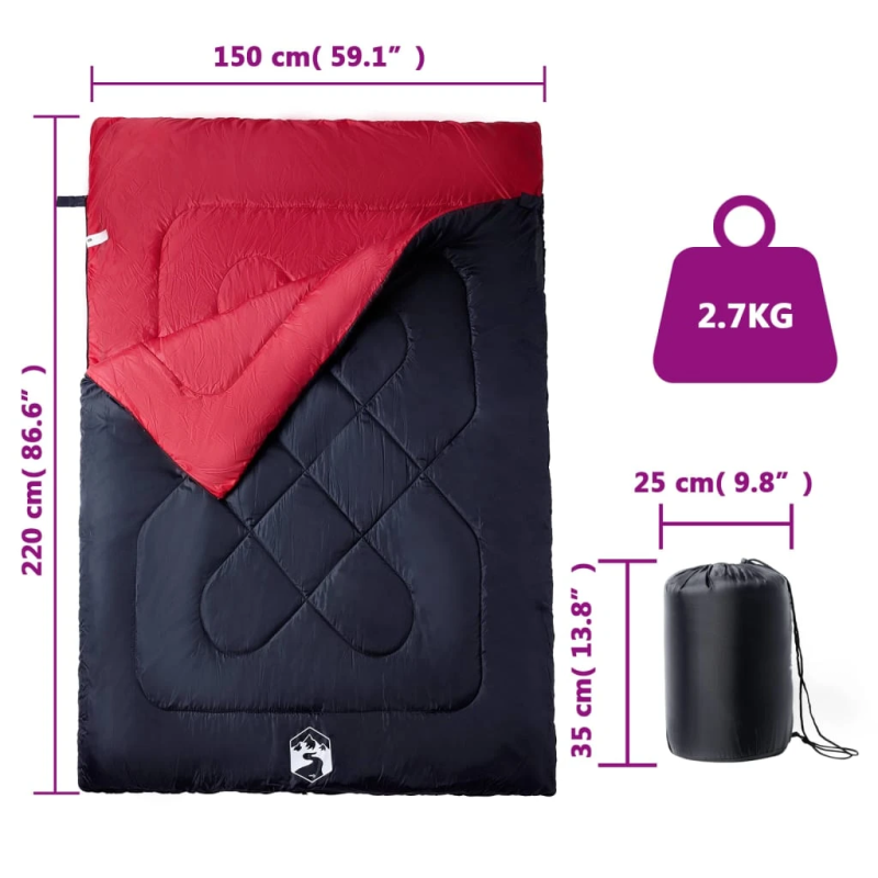 vidaXL dubultais guļammaiss pieaugušajiem, ar spilvenu, 3-4 sezonām