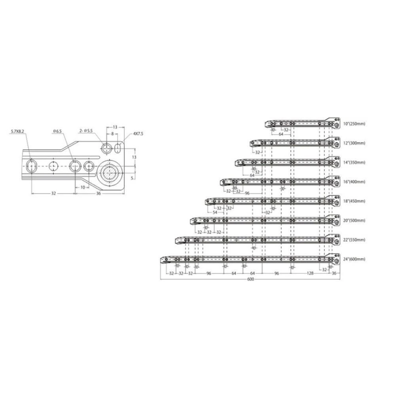 Atvilktņu rullīšu vadotnes Haushalt, baltas, 350 mm ,2 gab.,