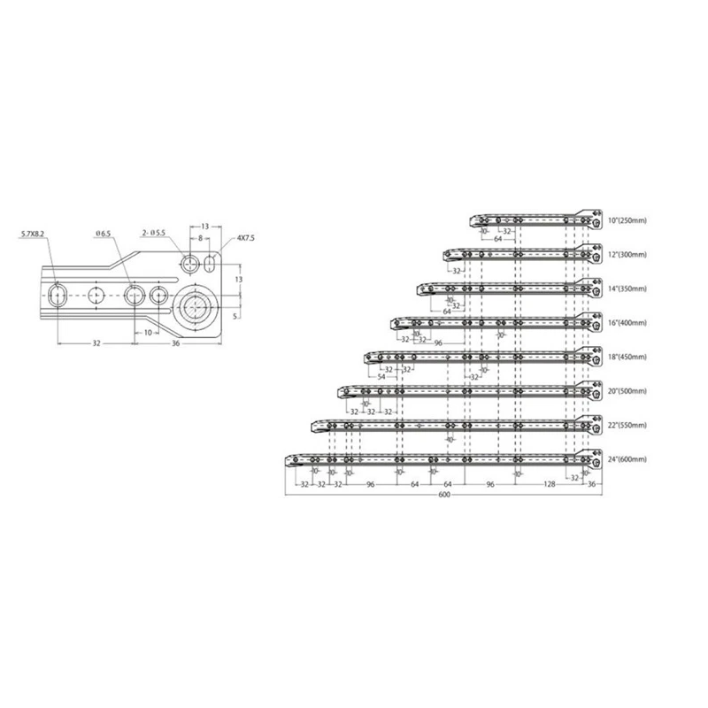 Atvilktņu sliedes ar rullīšiem, baltas, 2 gab., 500 mm, Haushalt