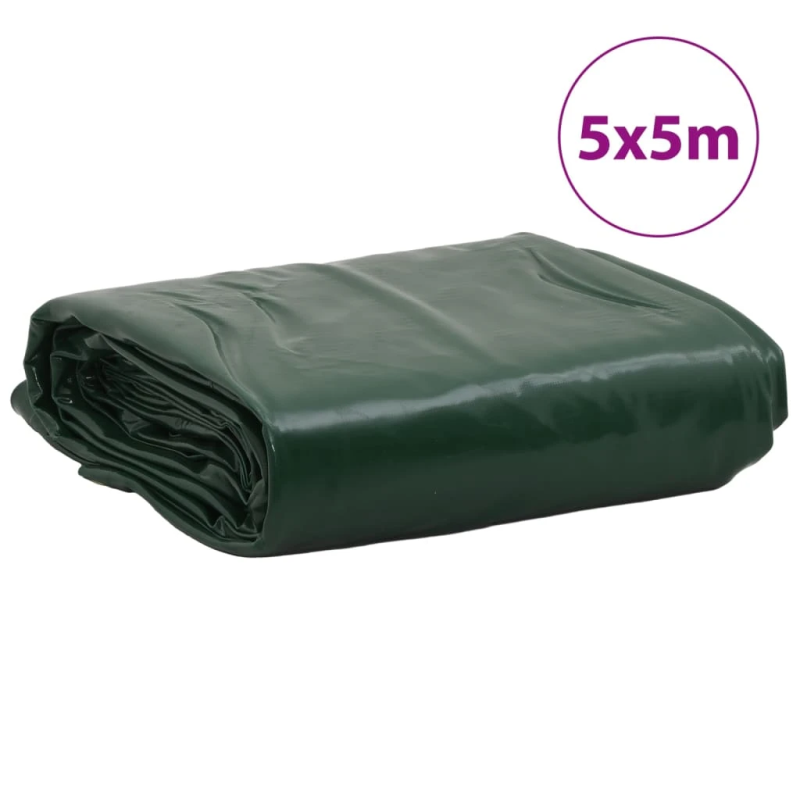 vidaXL brezenta pārklājs, zaļš, 5x5 m, 650 g-m²
