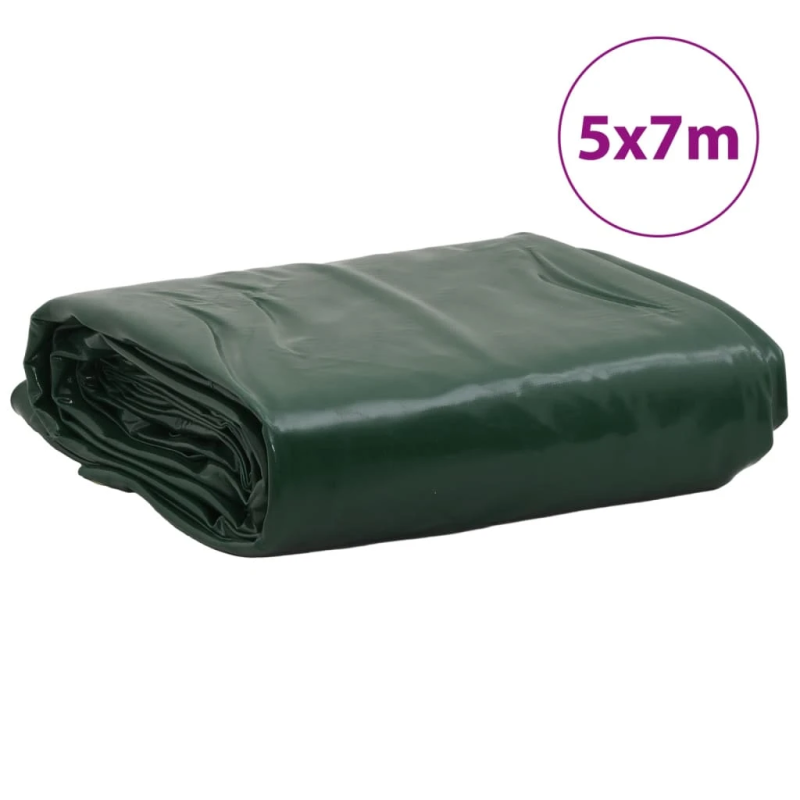 vidaXL brezenta pārklājs, zaļš, 5x7 m, 650 g-m²