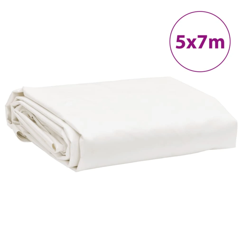 vidaXL brezenta pārklājs, balts, 5x7 m, 650 g-m²