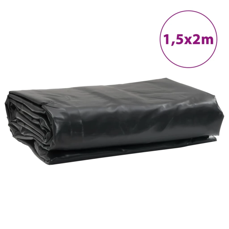 vidaXL brezenta pārklājs, melns, 1,5x2 m, 650 g-m²