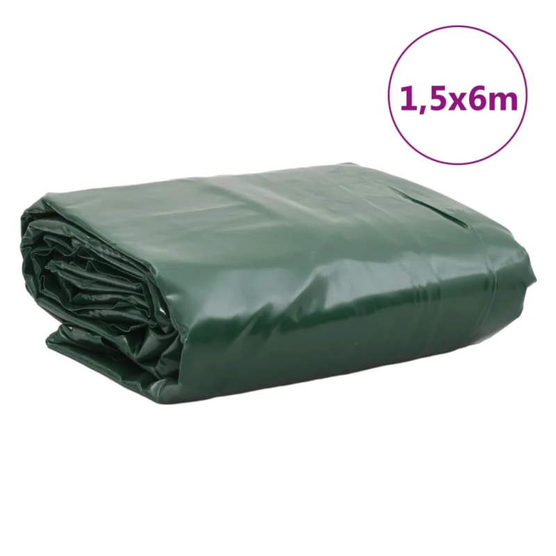 vidaXL brezenta pārklājs, zaļš, 1,5x6 m, 650 g-m²