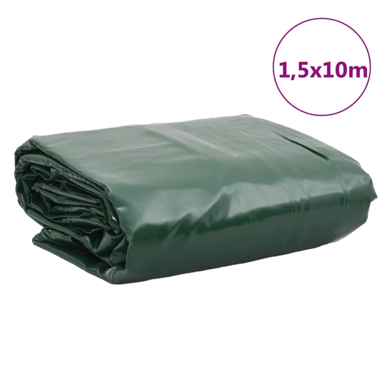 vidaXL brezenta pārklājs, zaļš, 1,5x10 m, 650 g-m²