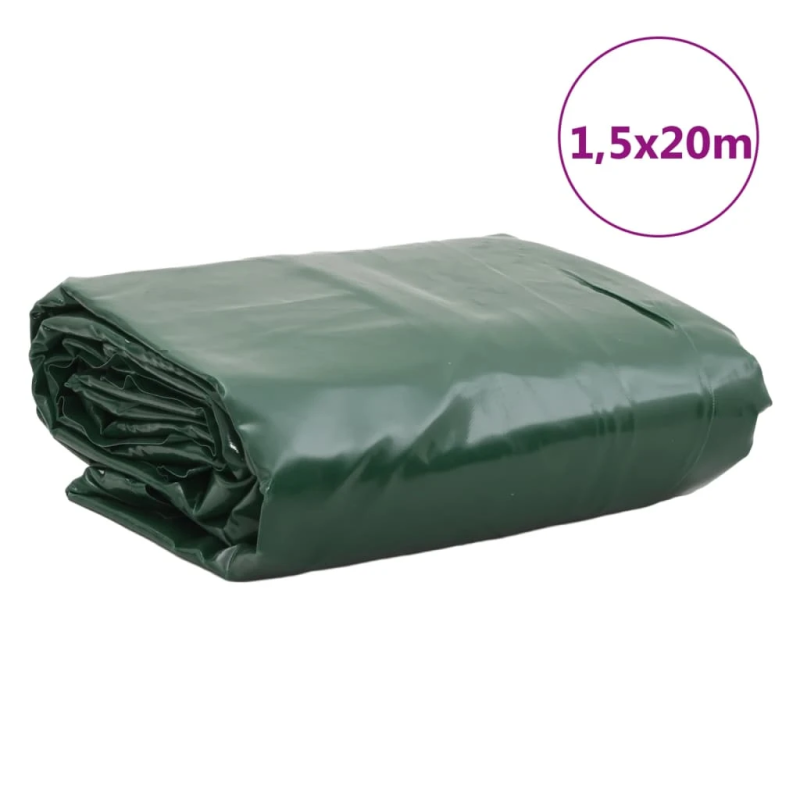 vidaXL brezenta pārklājs, zaļš, 1,5x20 m, 650 g-m²