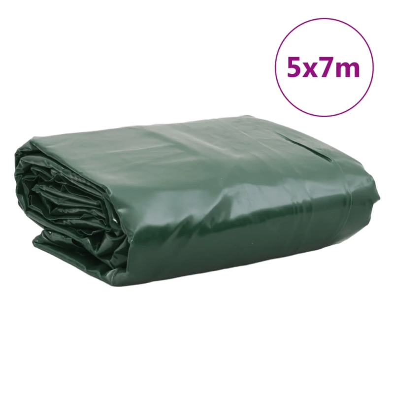 vidaXL brezenta pārklājs, zaļš, 5x7 m, 650 g-m²