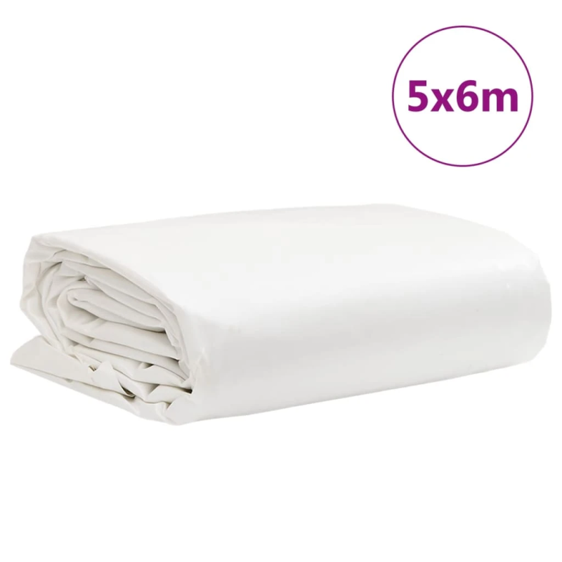 vidaXL brezenta pārklājs, balts, 5x6 m, 650 g-m²