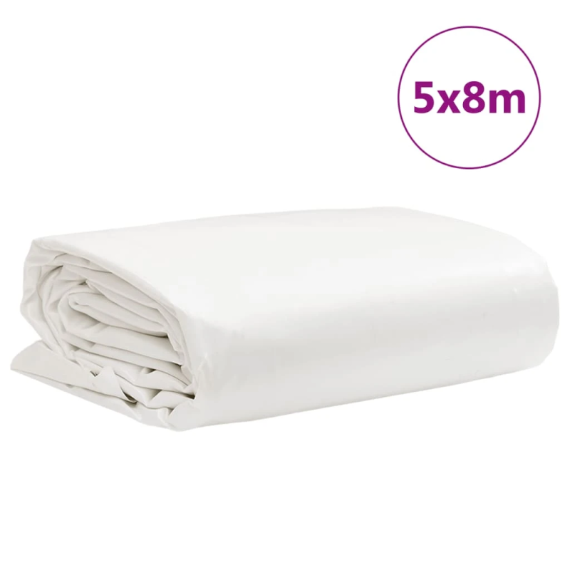 vidaXL brezenta pārklājs, balts, 5x8 m, 650 g-m²