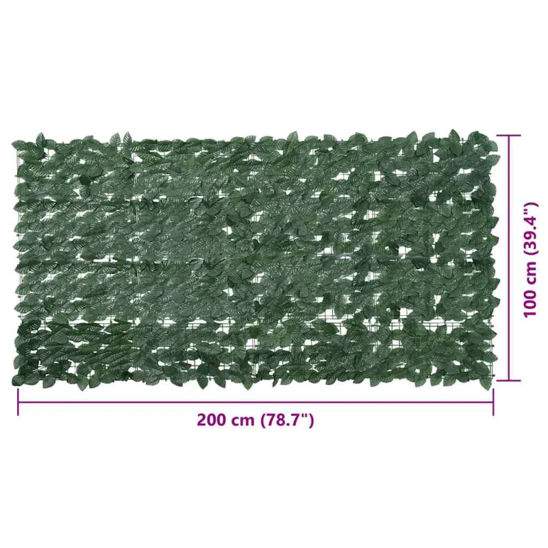 vidaXL balkona aizslietnis ar tumši zaļām lapām, 200x100 cm